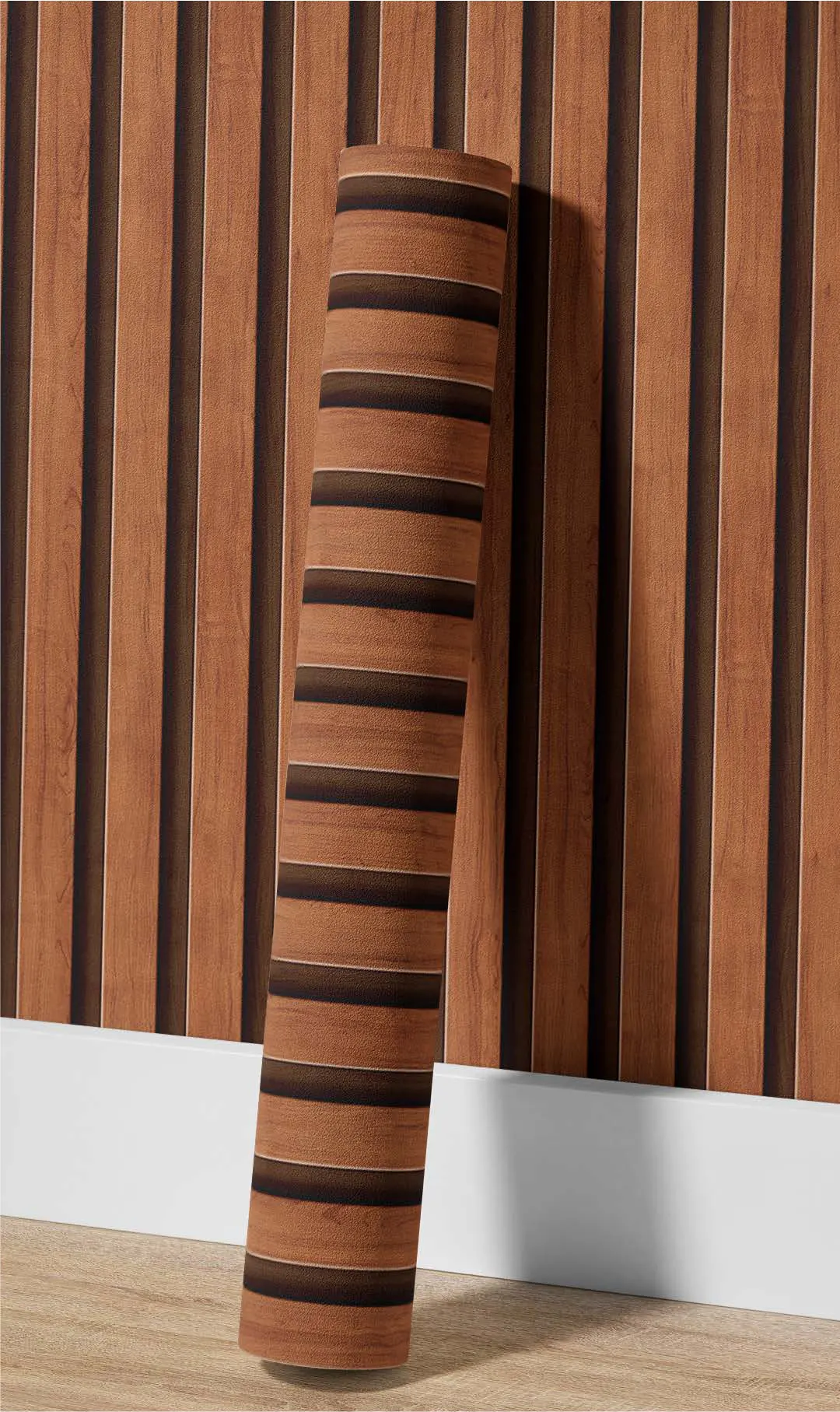 Stickere Decorative - Autocolant PVC Riflaj Lemn Cireș 3D – Autoadeziv 50x300 cm