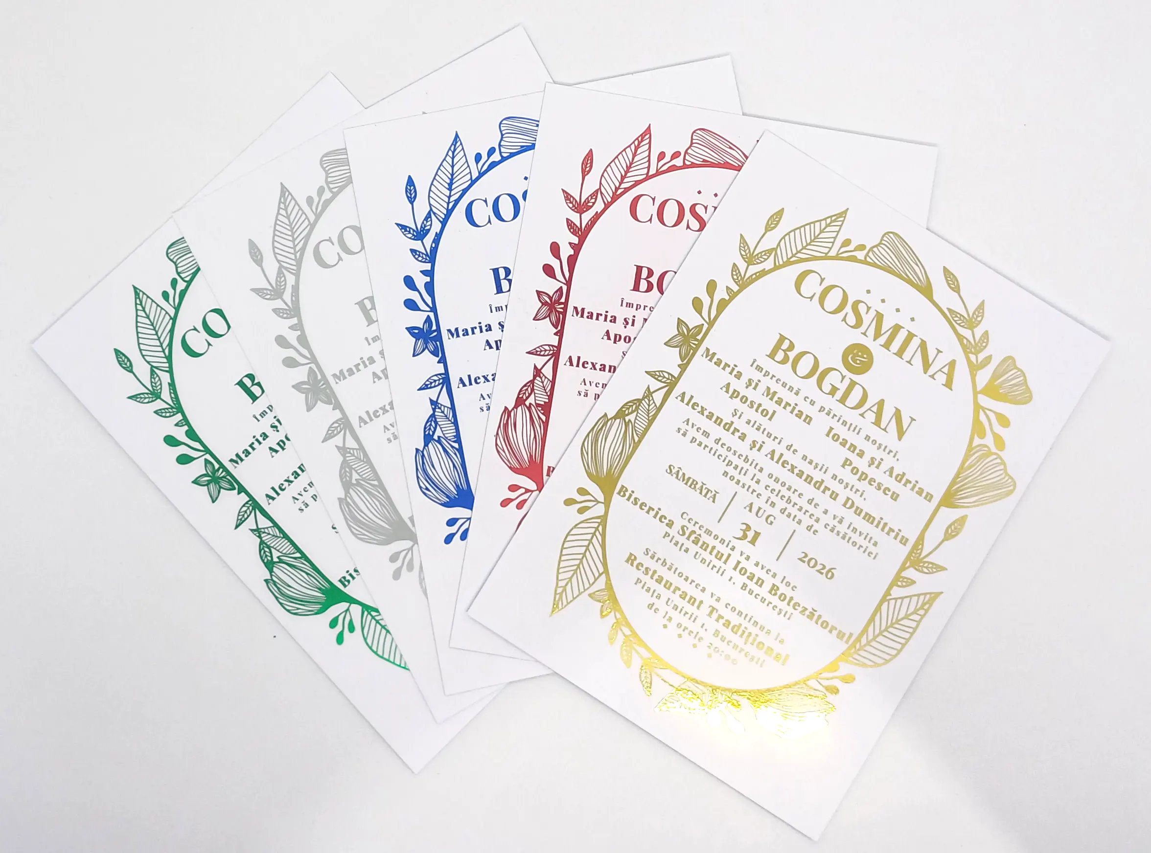 Invitatii Premium pentru Nunta - Invitatie Nunta Model 15 scris auriu, argintiu, rosu, verde, albastru