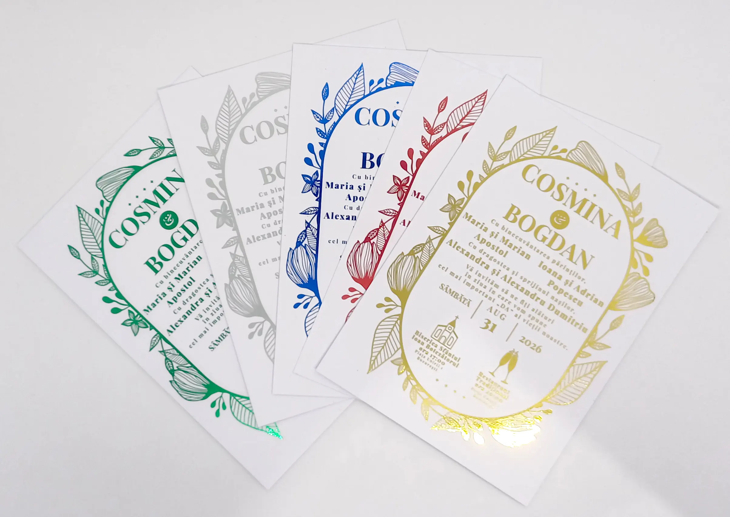 Invitatii Premium pentru Nunta - Invitatie Nunta Model 16 scris auriu, argintiu, rosu, verde, albastru