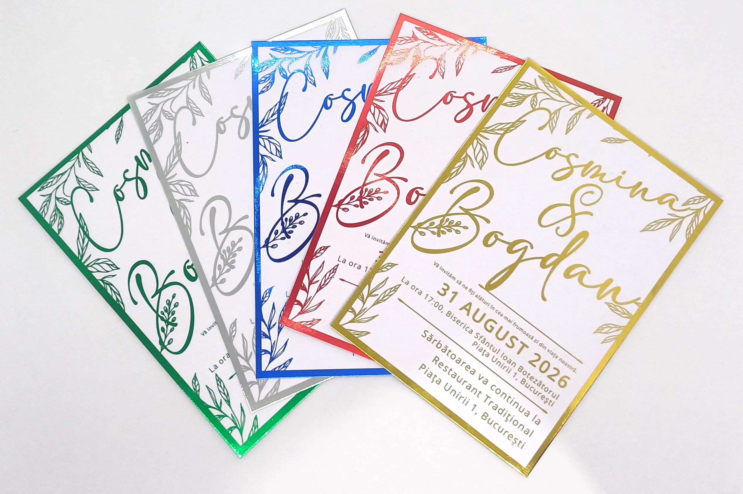 Invitatii Premium pentru Nunta - Invitatie Nunta Model 25 scris auriu, argintiu, rosu, verde, albastru