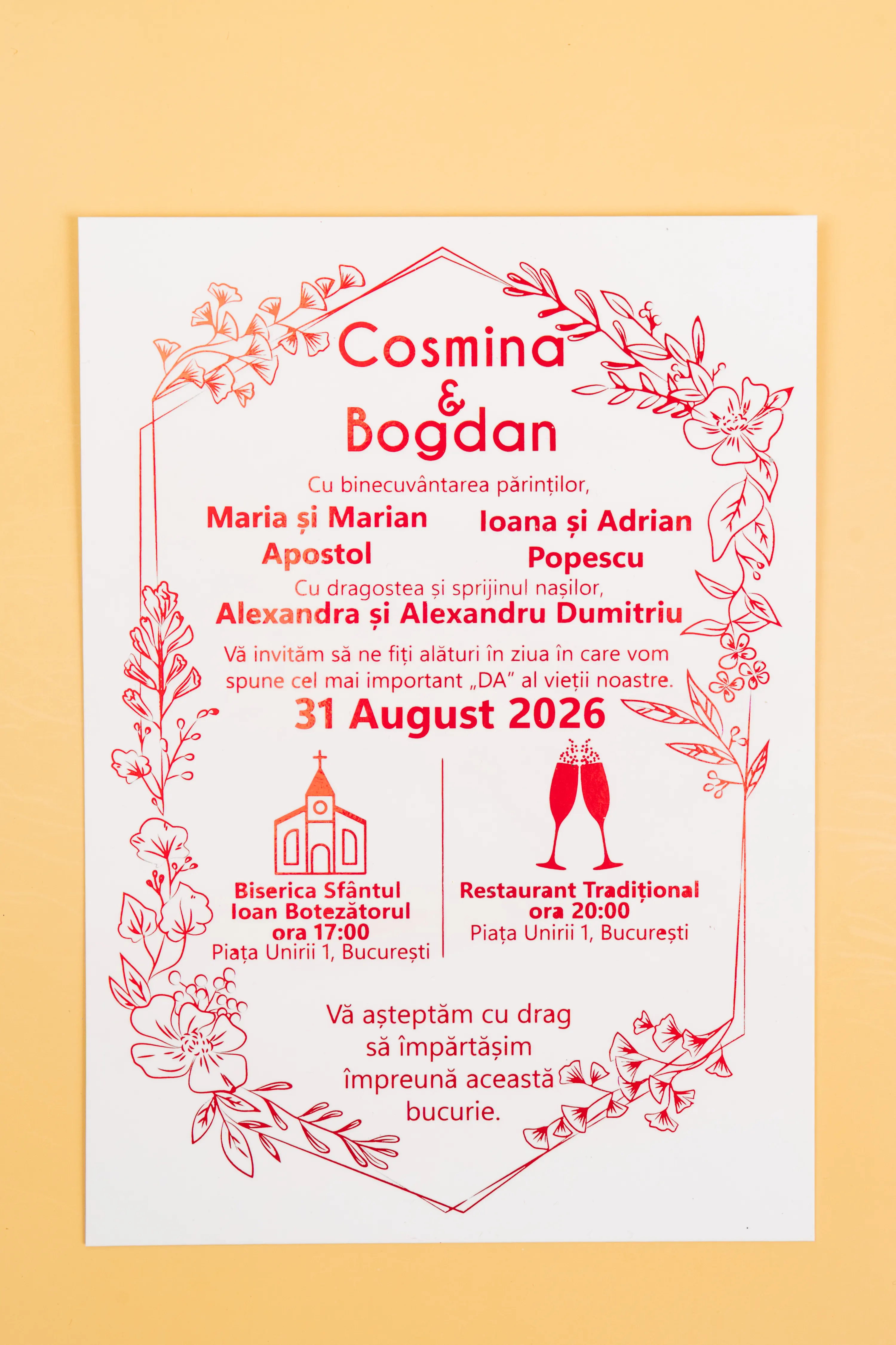 Invitatie Nunta Model 8 scris auriu, argintiu, rosu, verde, albastru [4]