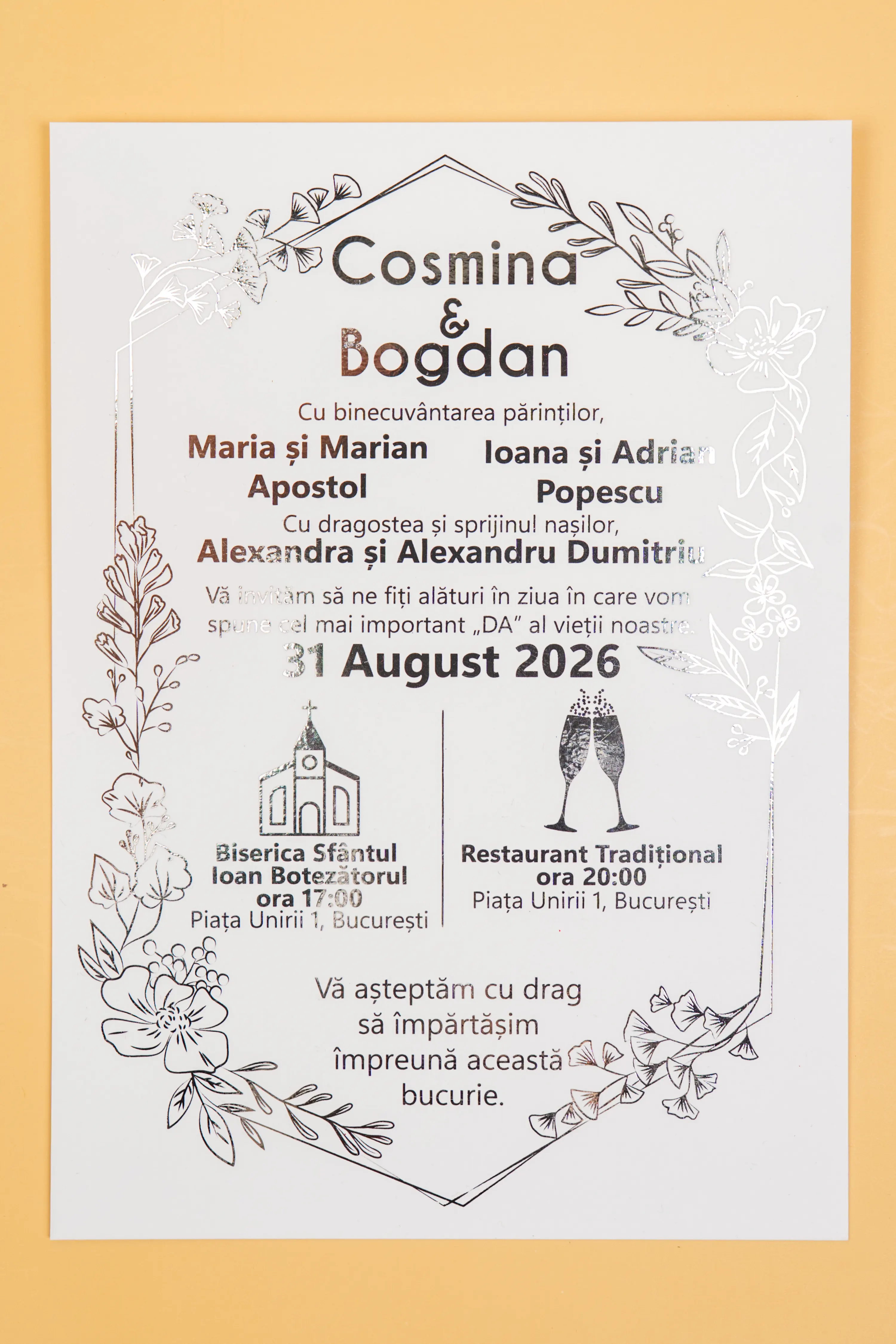 Invitatie Nunta Model 8 scris auriu, argintiu, rosu, verde, albastru [2]