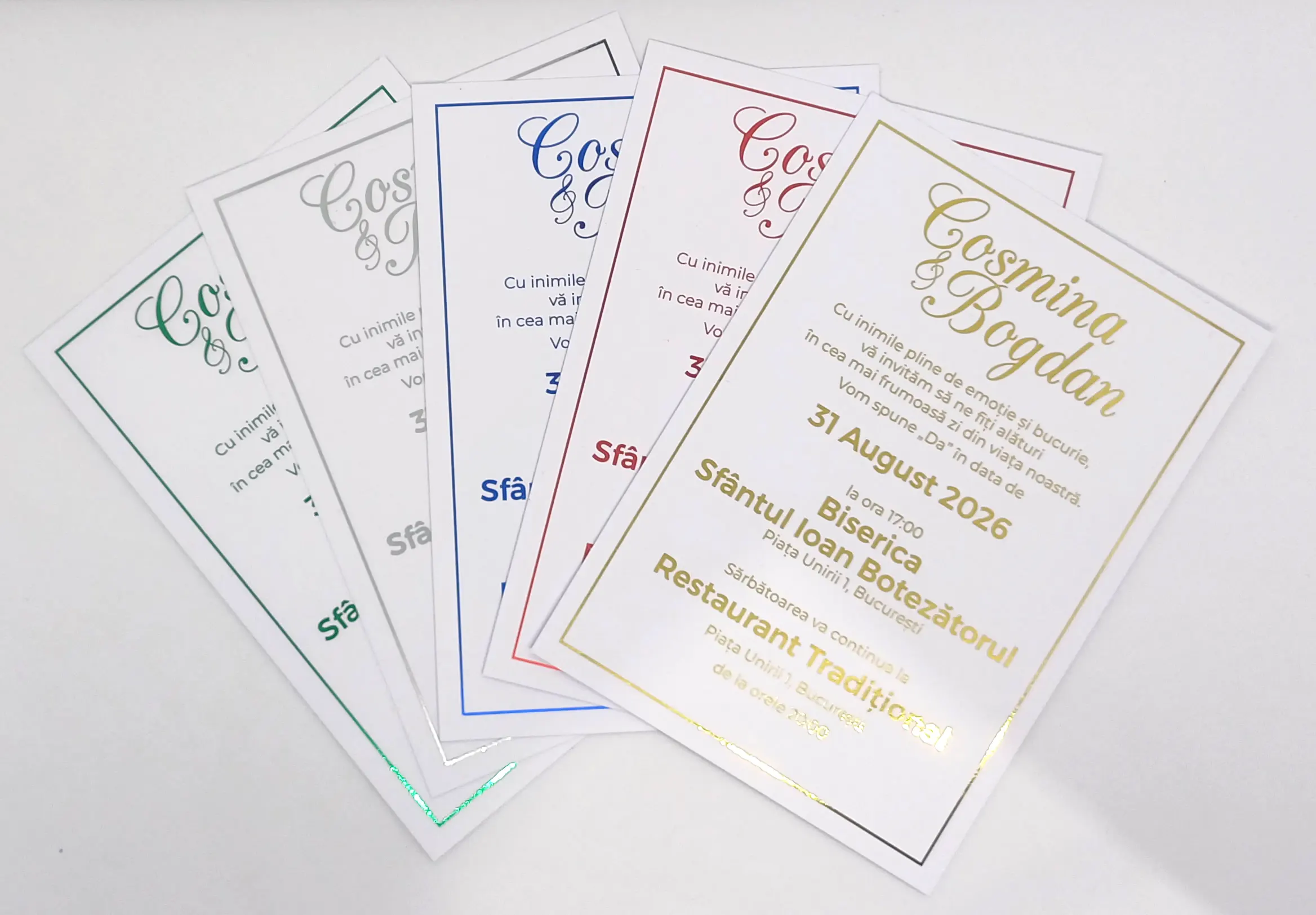 Invitatii Premium pentru Nunta - Invitatie Nunta Model 9 scris auriu, argintiu, rosu, verde, albastru