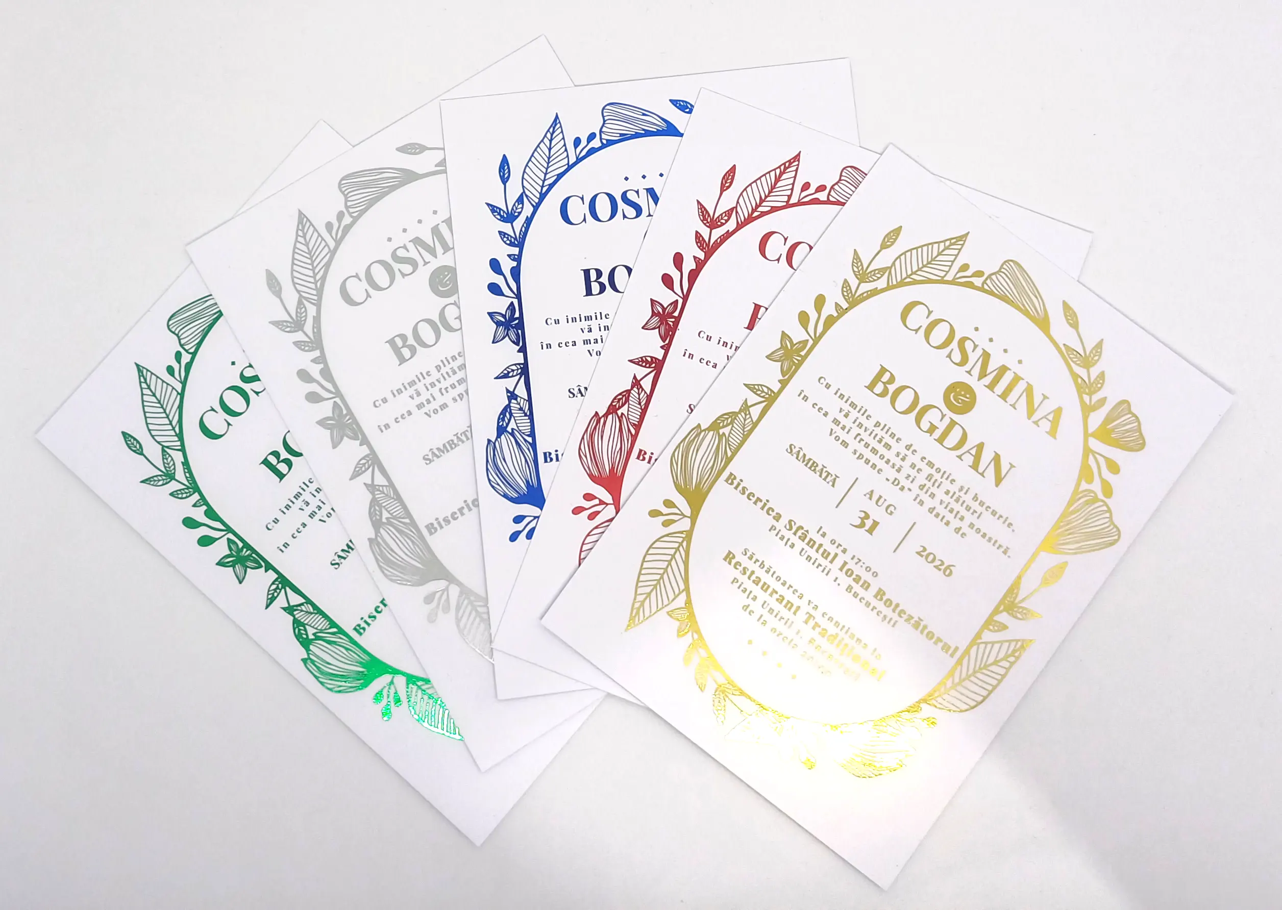 Invitatii Premium pentru Nunta - Invitatie Nunta Model 13 scris auriu, argintiu, rosu, verde, albastru