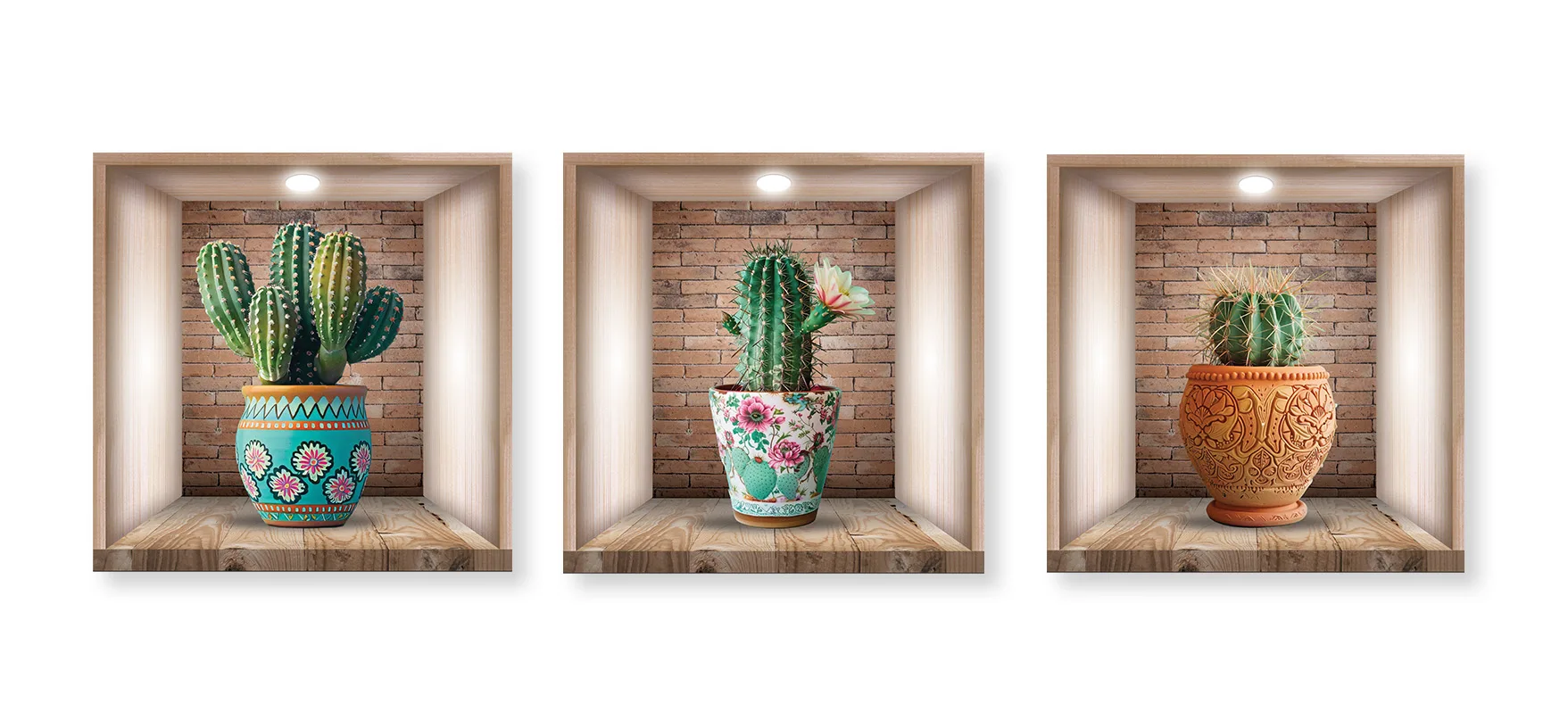 Stickere Decorative Model Floral - Set 3 Stickere Decorative Cactus 3D – Autocolant PVC pentru Perete 30x30 cm