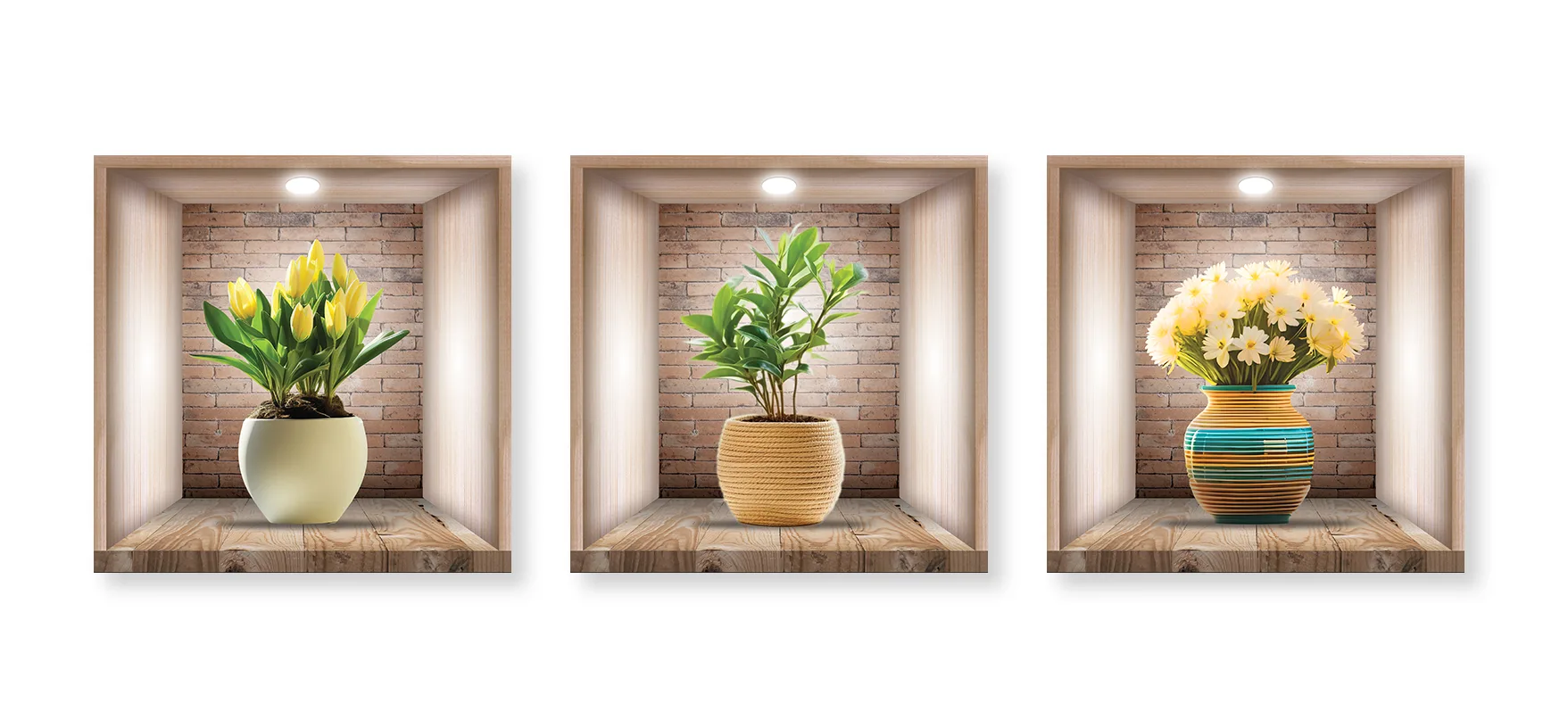 Stickere Decorative Model Floral - Set 3 Stickere Decorative Flori 3D – Autocolant PVC pentru Perete 30x30 cm