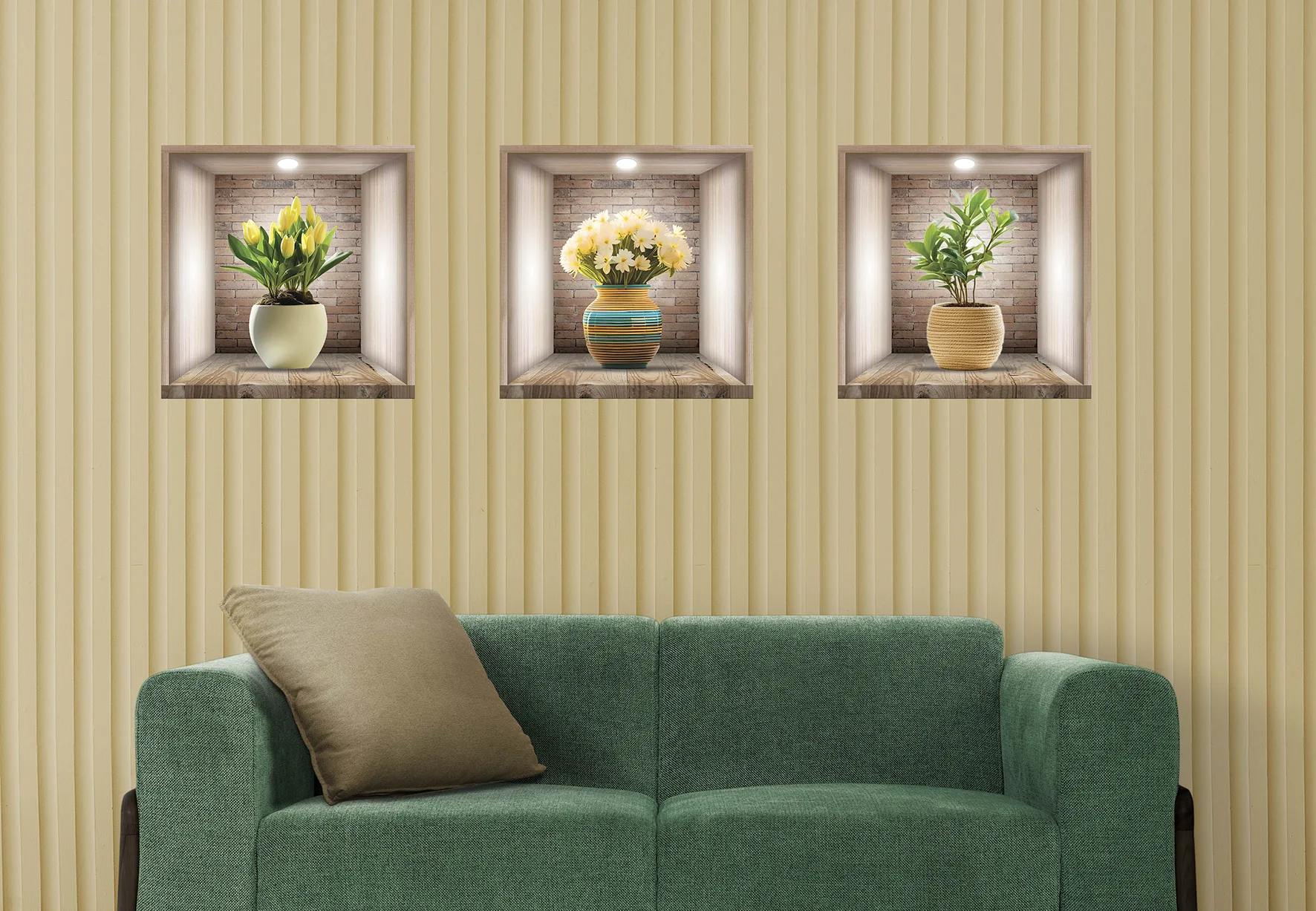 Set 3 Stickere Decorative Flori 3D – Autocolant PVC pentru Perete 30x30 cm [5]