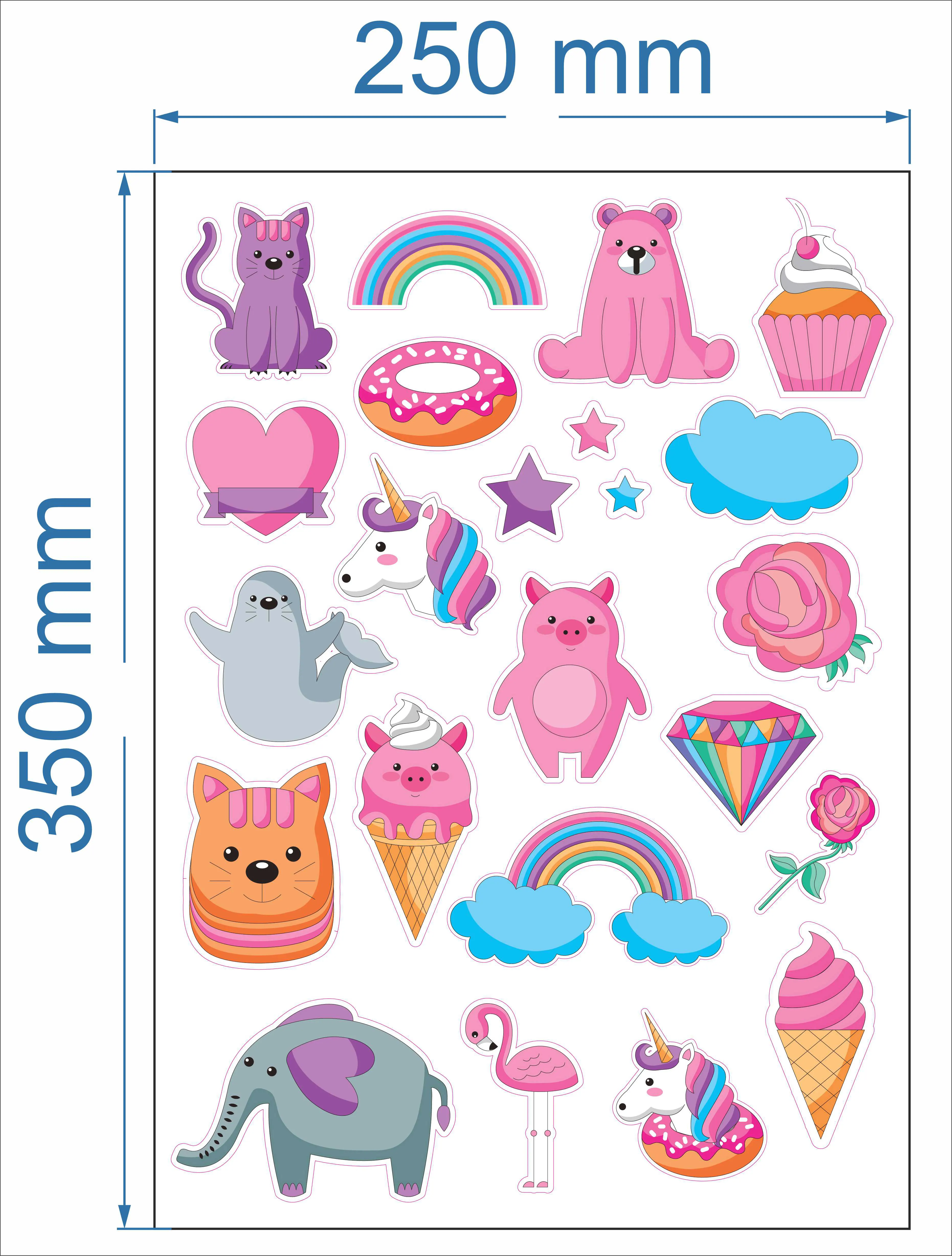 Stickere personalizate printate si decupate - Stickere copii personalizate – Model Animale & Figurine | Print & Decupaj Profesional 25x35 cm