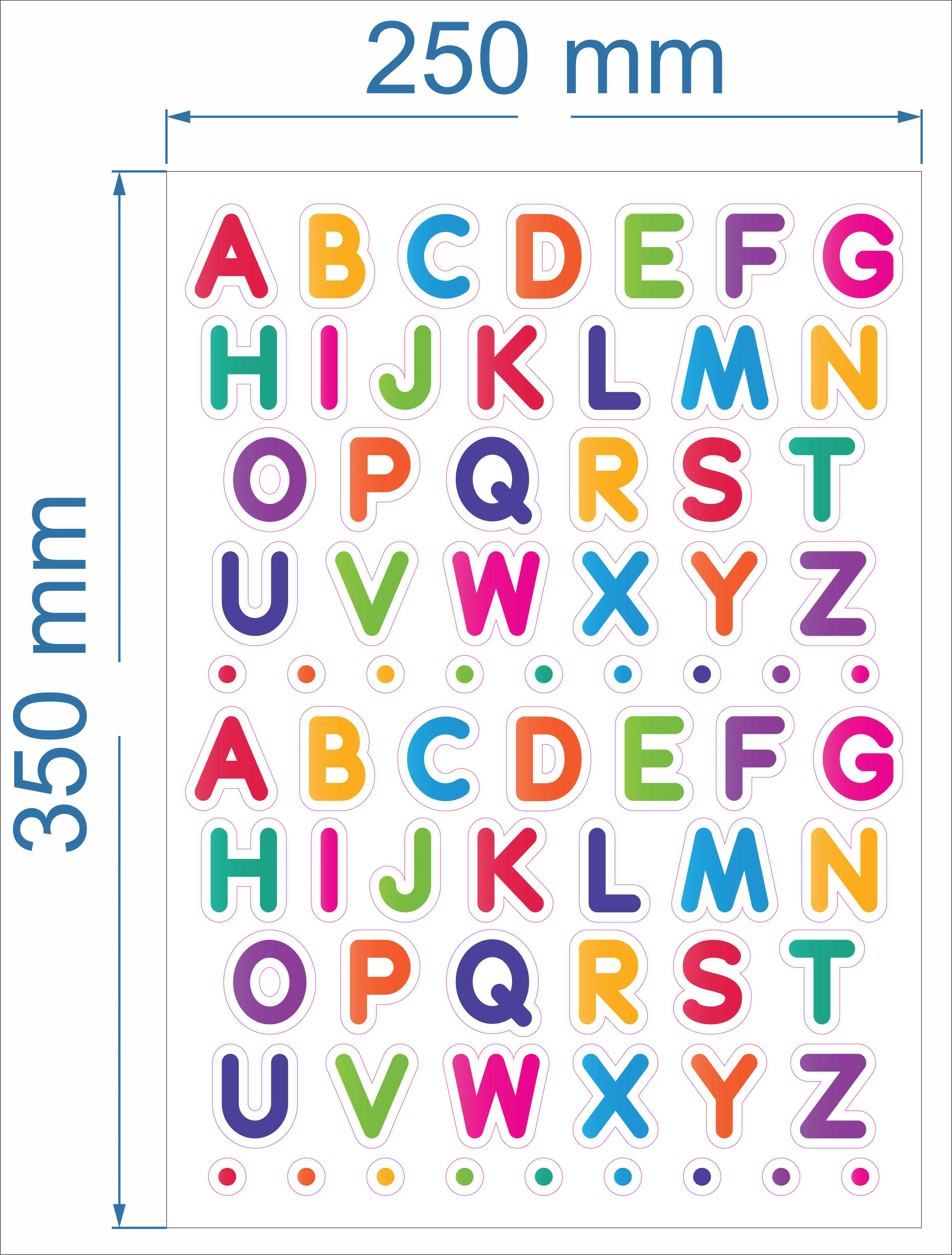 Stickere personalizate printate si decupate - Stickere alfabet copii – Model Litere Colorate | Print & Decupaj 25x35 cm