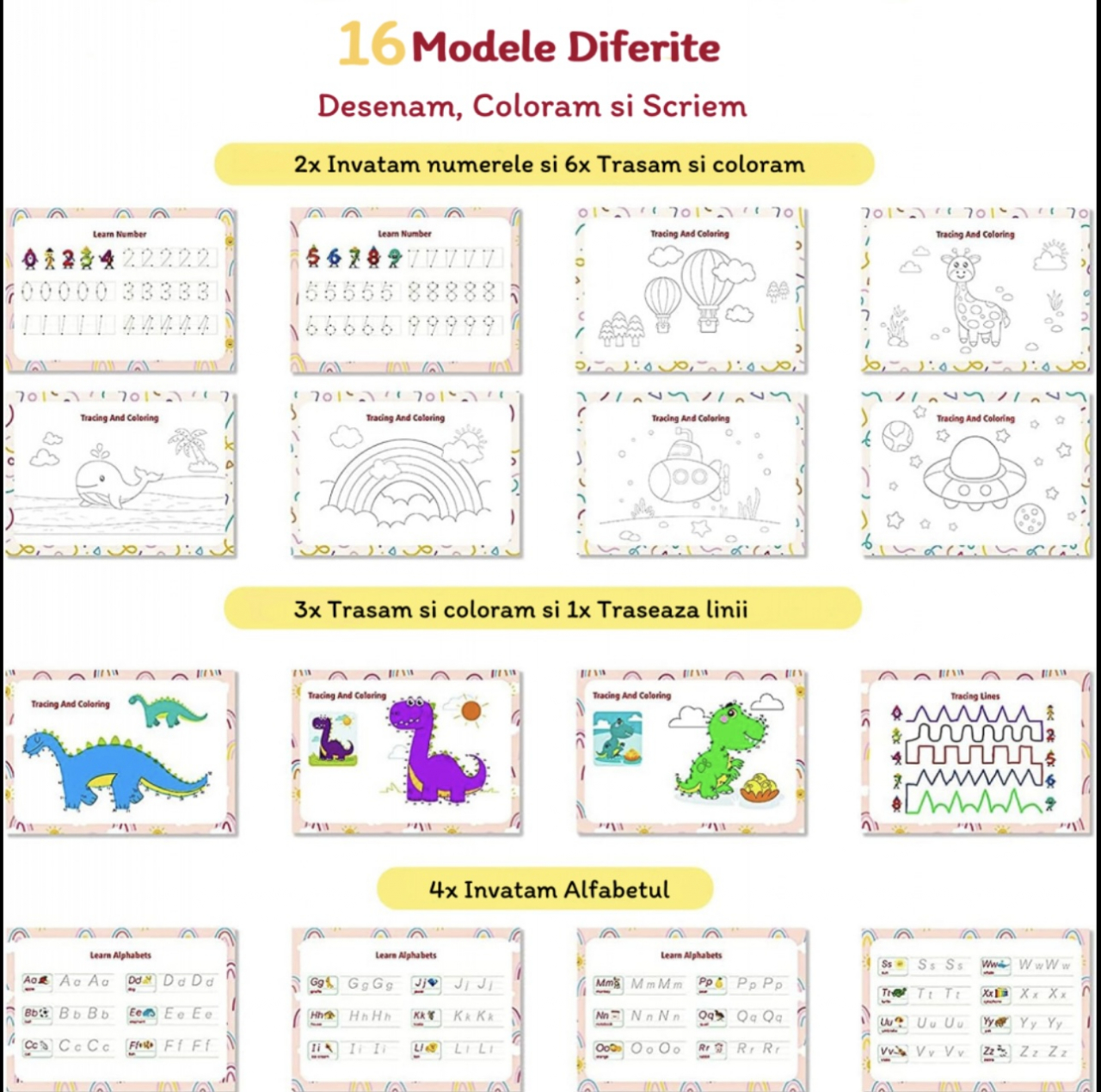 1+1 Gratuit Carte activitati educative Dinozauri + Carte cu activitati educative, Stickere reutilizabile si Markere colorate [7]