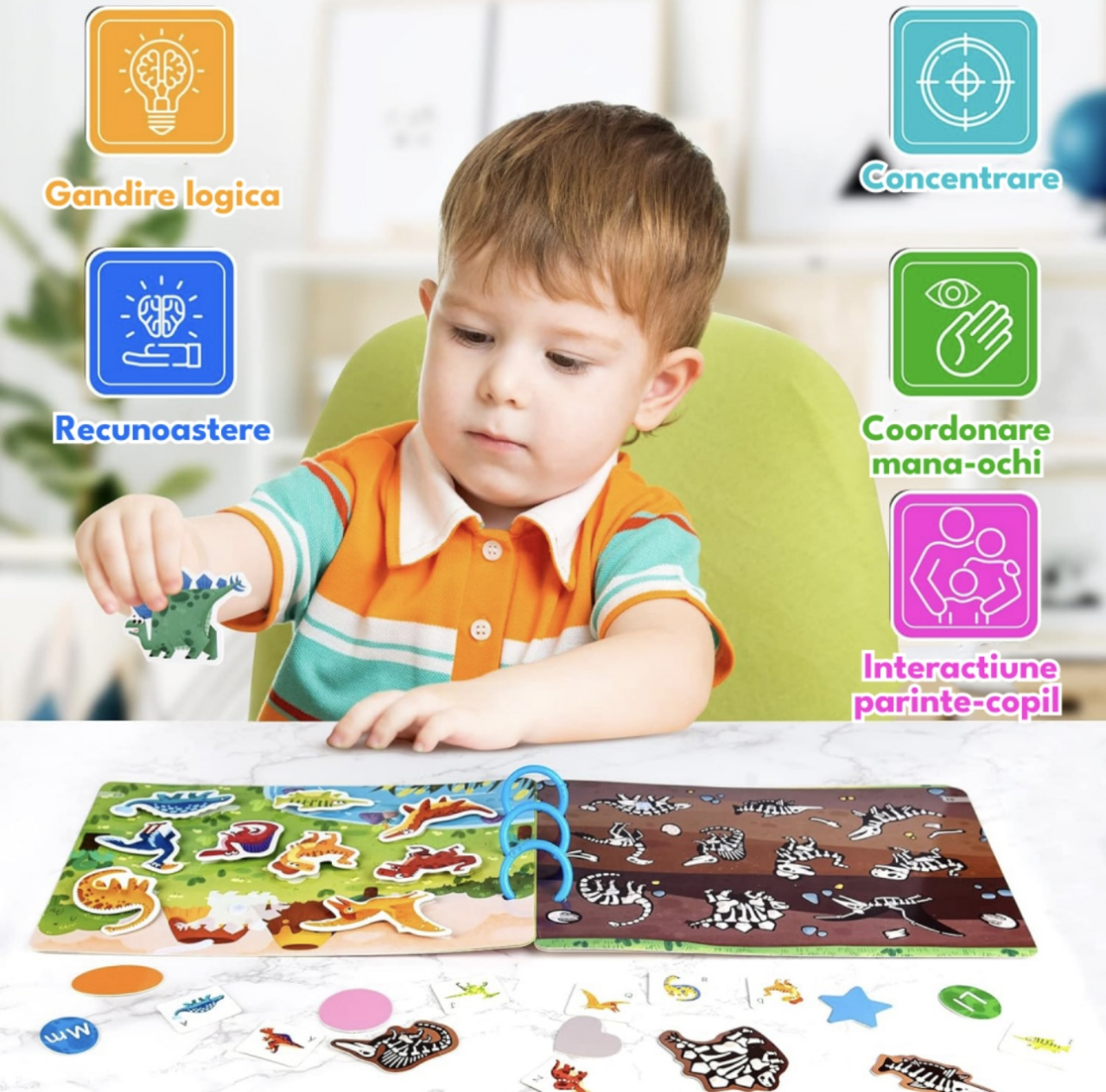 1+1 Gratuit Carte de activitati educative Dinozauri Stickere reutilizabile in engleza [4]