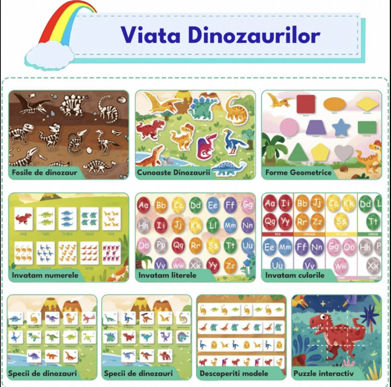 1+1 Gratuit Carte de activitati educative Dinozauri Stickere reutilizabile in engleza [2]