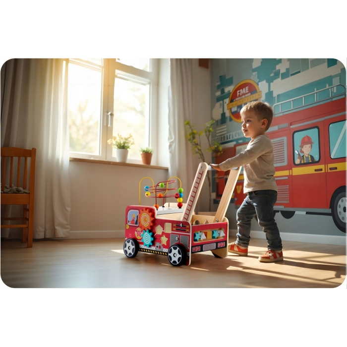 Antemergator din lemn tip masina de pompieri si diverse activitati, 48 x 27.5 x 40.5 cm, Ricokids RK-873 [4]