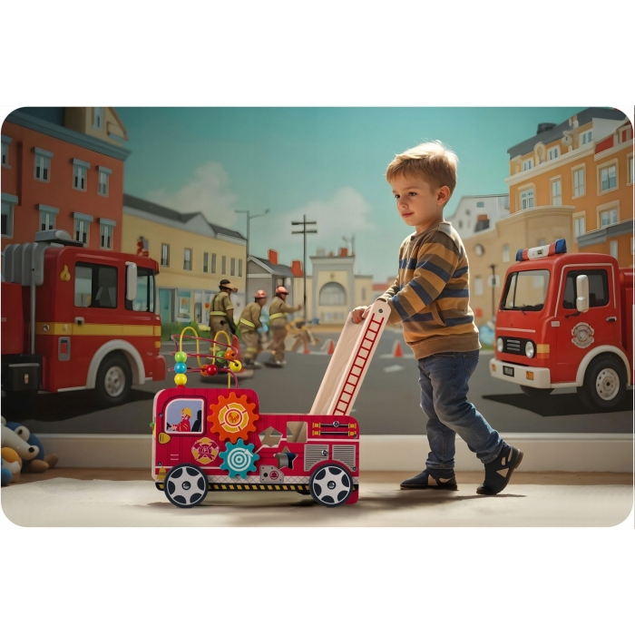 Antemergator din lemn tip masina de pompieri si diverse activitati, 48 x 27.5 x 40.5 cm, Ricokids RK-873 [6]