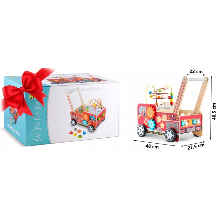 Antemergator din lemn tip masina de pompieri si diverse activitati, 48 x 27.5 x 40.5 cm, Ricokids RK-873 [7]