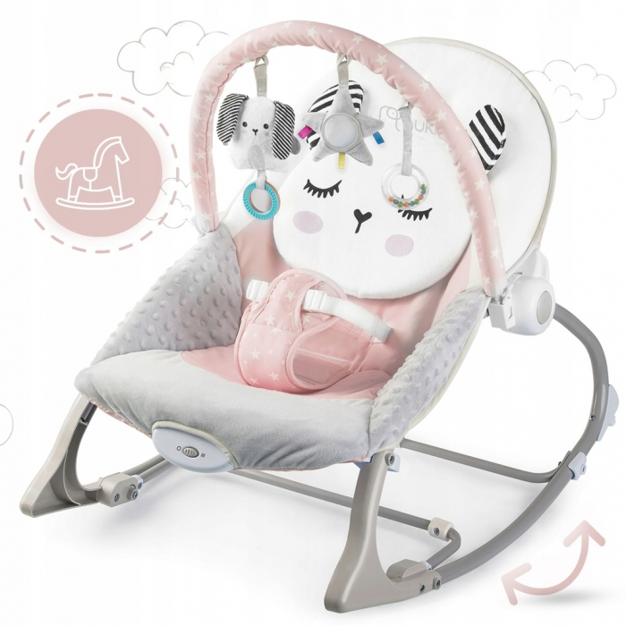 Balansoar multifunctional cu vibratii, panda, 3 jucarii, Nukido 705102, Roz [5]