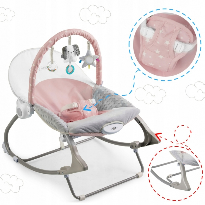 Balansoar multifunctional cu vibratii, panda, 3 jucarii, Nukido 705102, Roz [3]