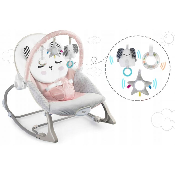 Balansoar multifunctional cu vibratii, panda, 3 jucarii, Nukido 705102, Roz [7]