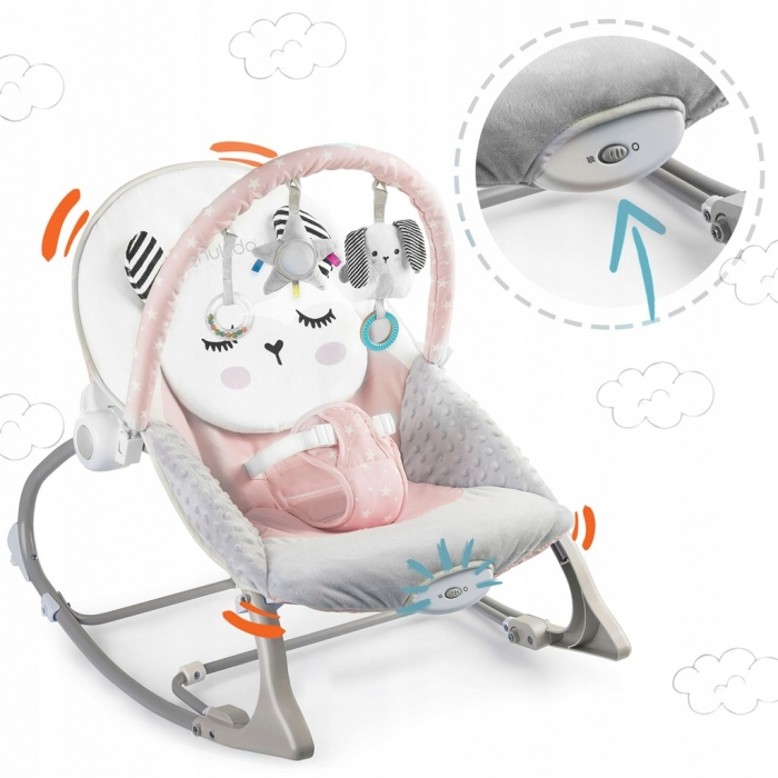 Balansoar multifunctional cu vibratii, panda, 3 jucarii, Nukido 705102, Roz [6]