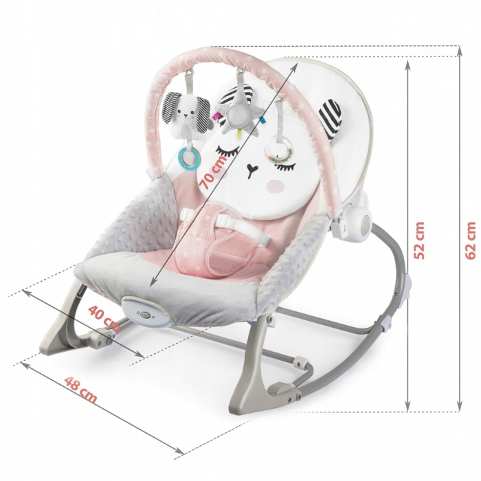 Balansoar multifunctional cu vibratii, panda, 3 jucarii, Nukido 705102, Roz [2]