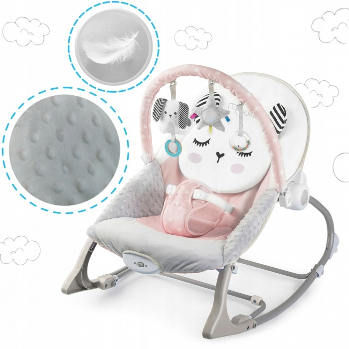 Balansoar multifunctional cu vibratii, panda, 3 jucarii, Nukido 705102, Roz [4]