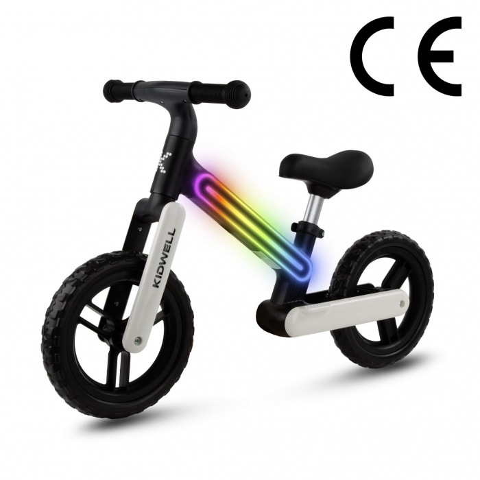Bicicleta fara pedale, cadru nailon cu LED, roti EVA, Kidwell SUNO - Alb-Negru [7]