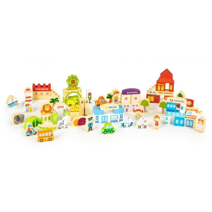 Blocuri din lemn Ecotoys HM015501 Zoo - 120 elemente [1]