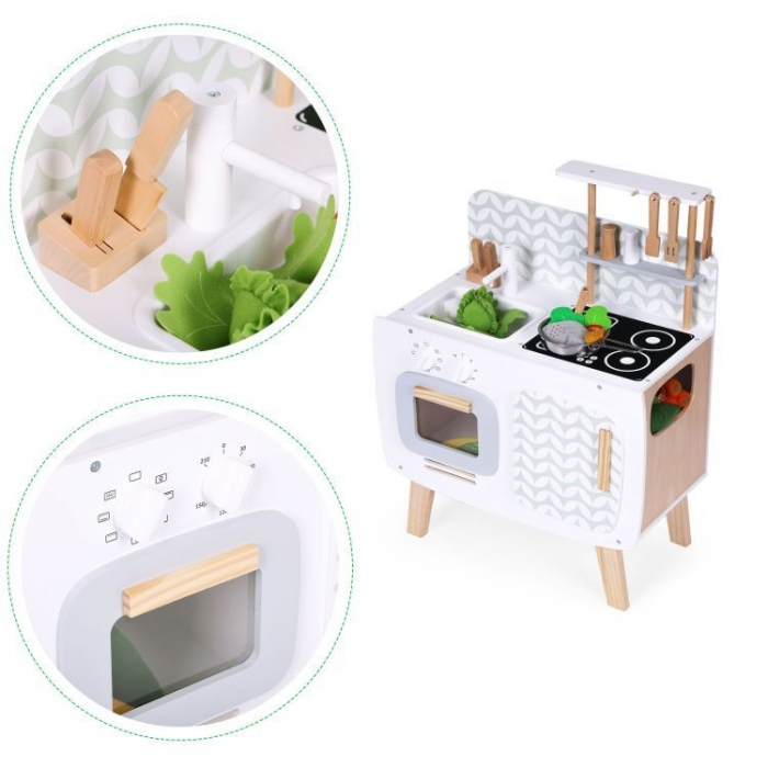 Bucatarie din lemn pentru copii cu accesorii, 58 x 29 x 73 cm, Ecotoys W10C863 [6]
