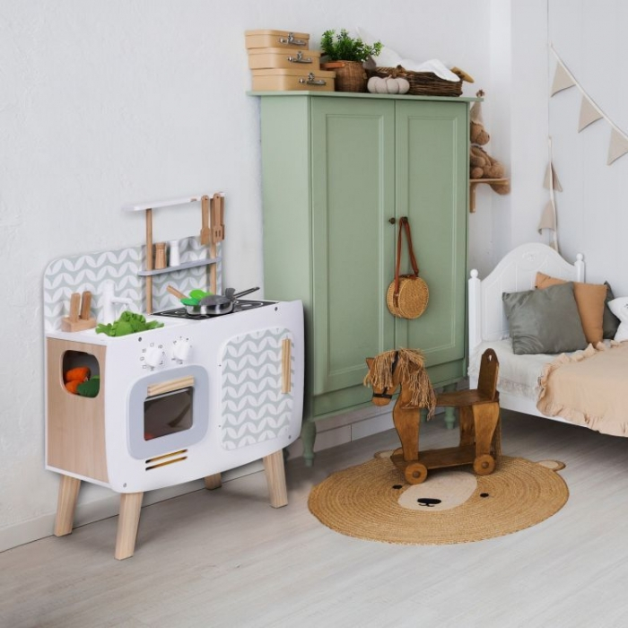 Bucatarie din lemn pentru copii cu accesorii, 58 x 29 x 73 cm, Ecotoys W10C863 [5]