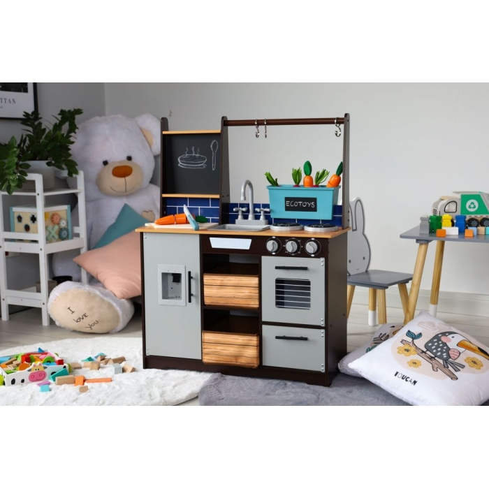 Bucatarie din lemn pentru copii cu accesorii, 74 x 29.5 x 96 cm, Ecotoys TL40030 [6]