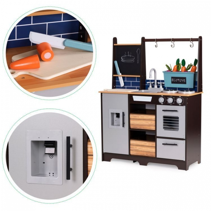 Bucatarie din lemn pentru copii cu accesorii, 74 x 29.5 x 96 cm, Ecotoys TL40030 [8]