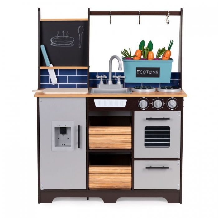 Bucatarie din lemn pentru copii cu accesorii, 74 x 29.5 x 96 cm, Ecotoys TL40030 [5]