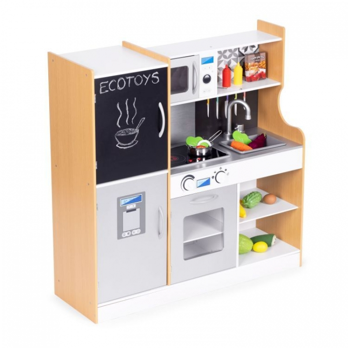 Bucatarie din lemn pentru copii cu accesorii, 90.3 x 31 x 90 cm, Ecotoys TL053001 [3]