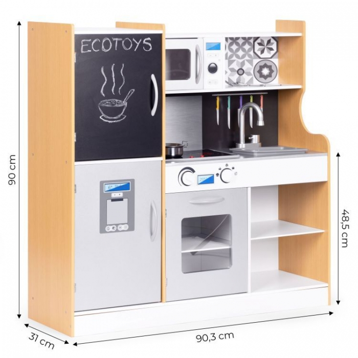 Bucatarie din lemn pentru copii cu accesorii, 90.3 x 31 x 90 cm, Ecotoys TL053001 [8]