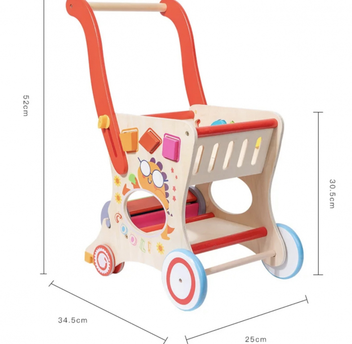 Carucior, premergator si cos de cumparaturi pentru copii, din lemn, Montessori, 3 in 1 [5]