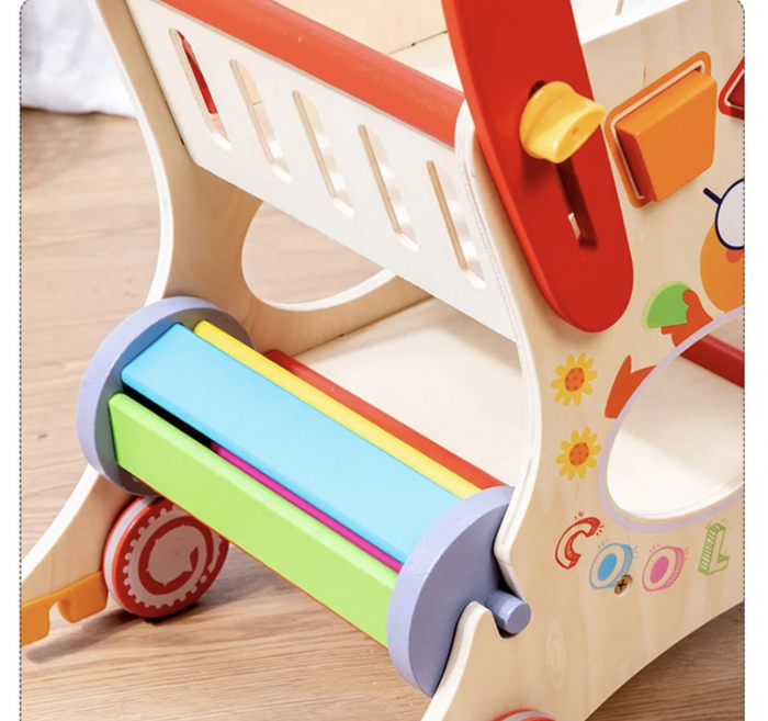 Carucior, premergator si cos de cumparaturi pentru copii, din lemn, Montessori, 3 in 1 [4]