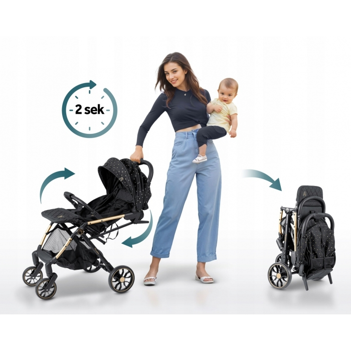 Carucior sport pentru copii, 78 x 33 x 104 cm, Nukido Paseo 716001 - Negru cu auriu [9]