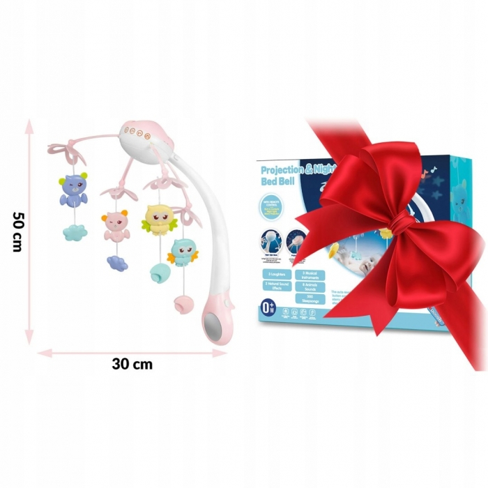 Carusel muzical pentru patut cu proiector, sunete si jucarii Ricokids RK-813 - Roz [3]