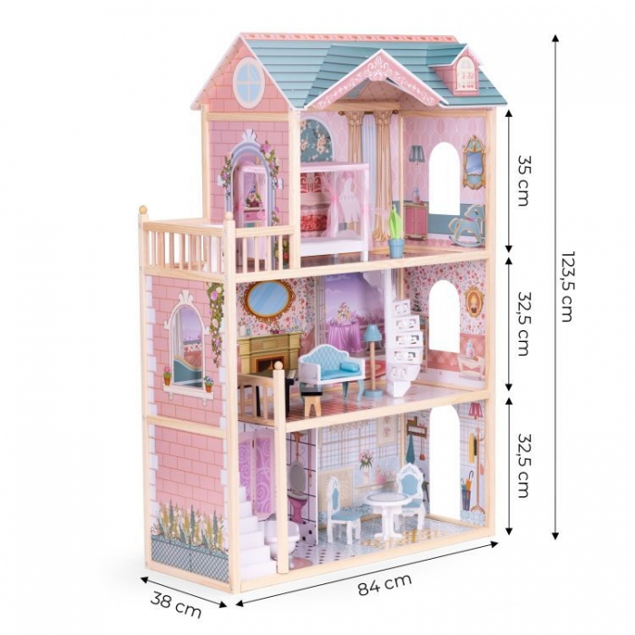 Casuta de papusi din lemn cu 3 etaje si mobilier Ecotoys 8106 [10]