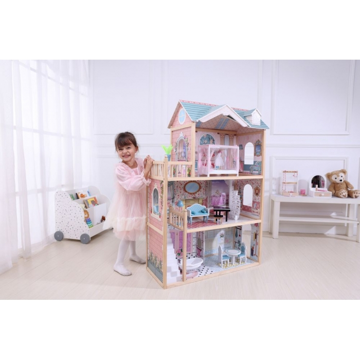 Casuta de papusi din lemn cu 3 etaje si mobilier Ecotoys 8106 [5]