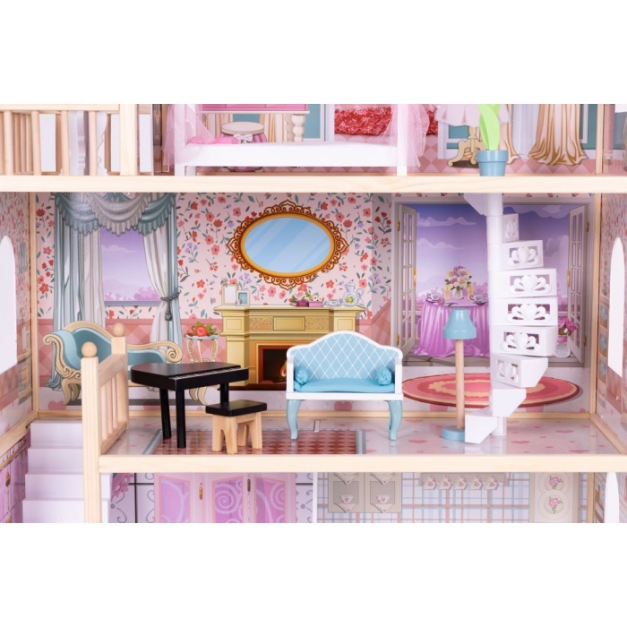 Casuta de papusi din lemn cu 3 etaje si mobilier Ecotoys 8106 [8]