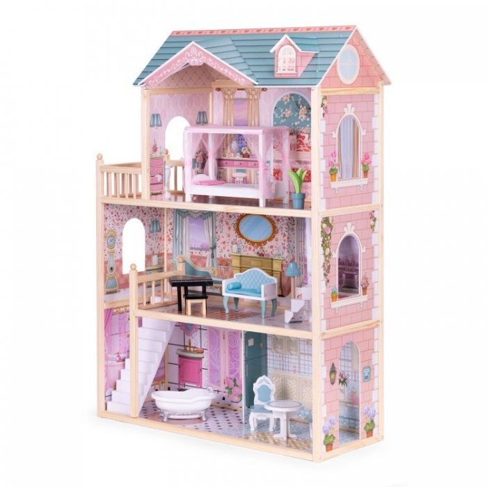 Casuta de papusi din lemn cu 3 etaje si mobilier Ecotoys 8106 [1]