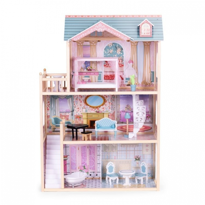 Casuta de papusi din lemn cu 3 etaje si mobilier Ecotoys 8106 [3]