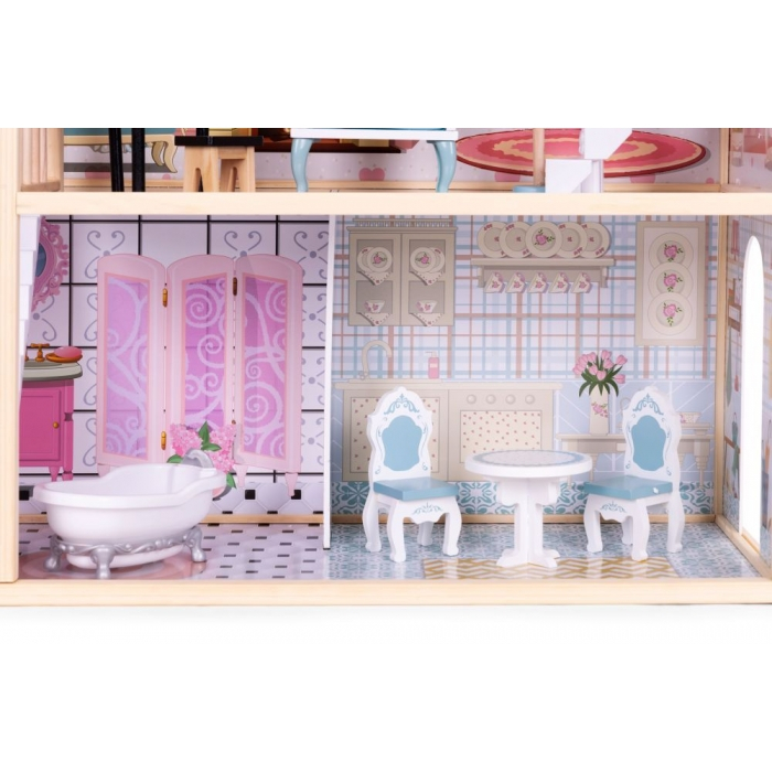 Casuta de papusi din lemn cu 3 etaje si mobilier Ecotoys 8106 [6]