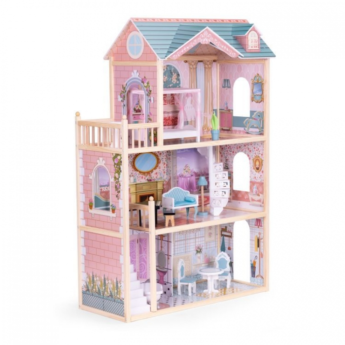 Casuta de papusi din lemn cu 3 etaje si mobilier Ecotoys 8106 [2]