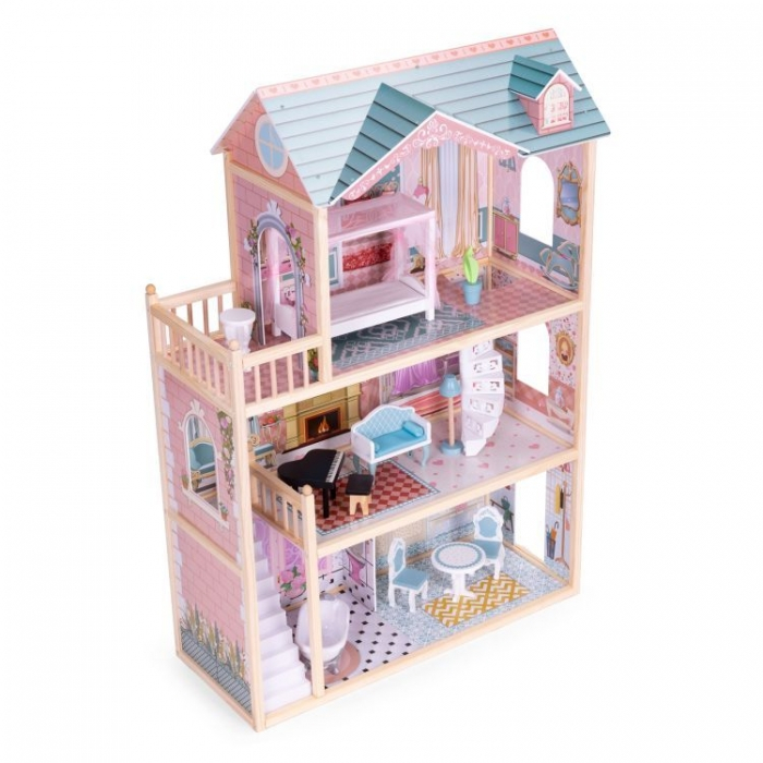 Casuta de papusi din lemn cu 3 etaje si mobilier Ecotoys 8106 [4]
