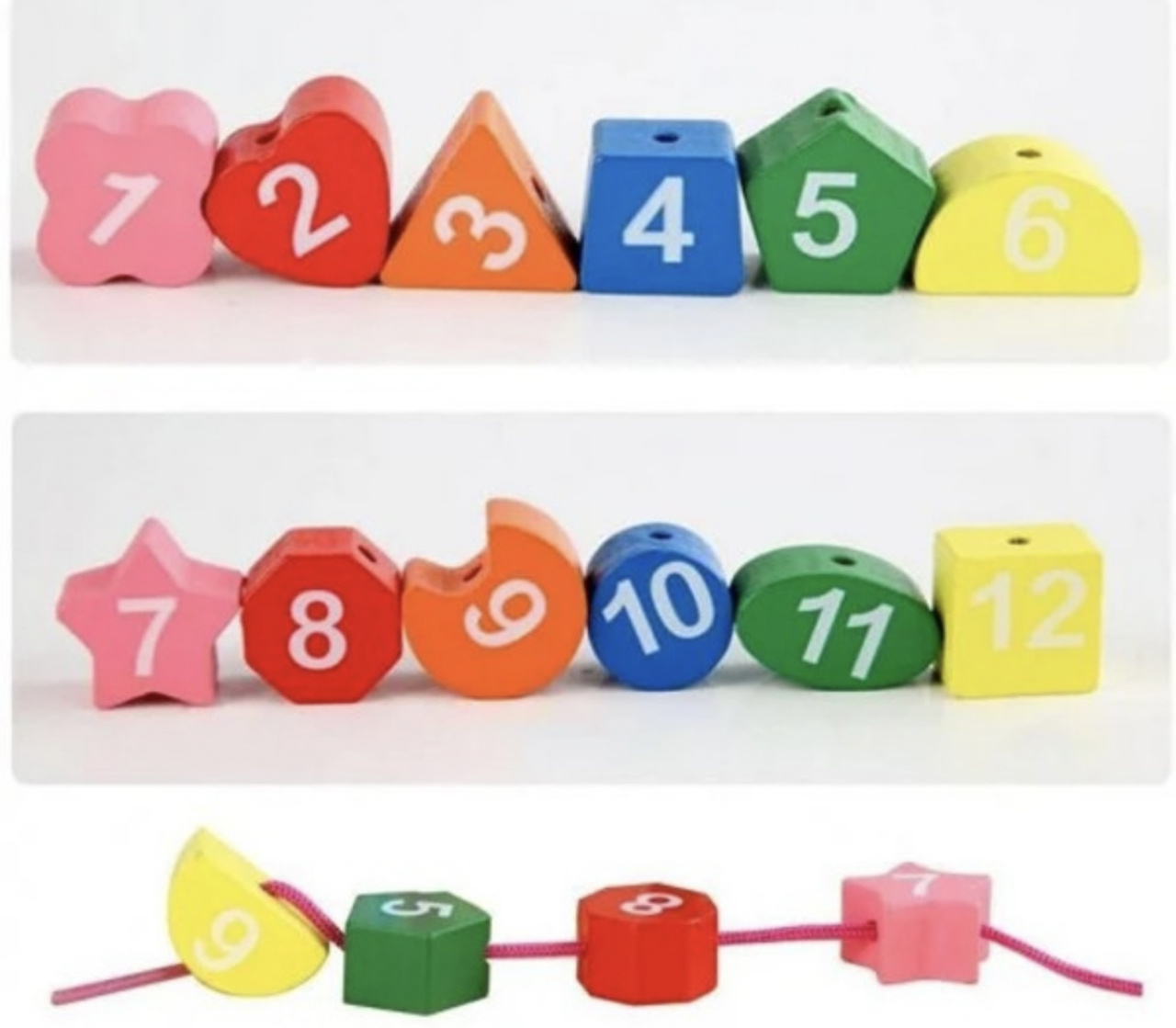 Ceas puzzle din lemn Montessori și jucărie de înșiruit pinguin Digital Geometry clock [4]