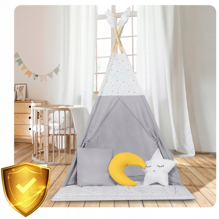 Cort de joaca pentru copii cu salteluta si 3 pernite Nukido 116 x 116 x 165 cm - Gri [3]