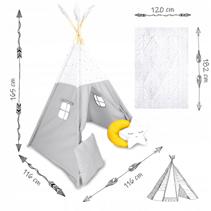 Cort de joaca pentru copii cu salteluta si 3 pernite Nukido 116 x 116 x 165 cm - Gri [10]