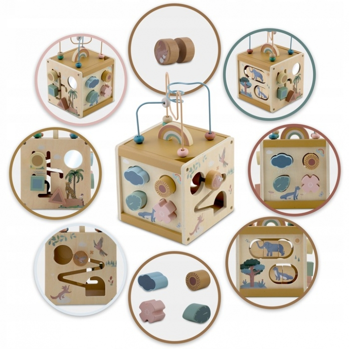Cub educational din lemn cu diverse activitati, 15.5 x 17 cm, Nukido NK-861 [2]